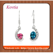 FINE jewelry silver plated crescent moon with two color crystal fashion jewellery dangle earring